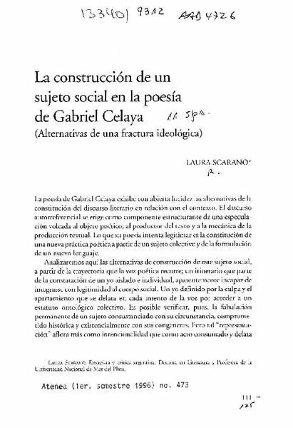 La construcción de un sujeto en la poesía de Gabriel Celaya  [artículo] Laura Scarano.