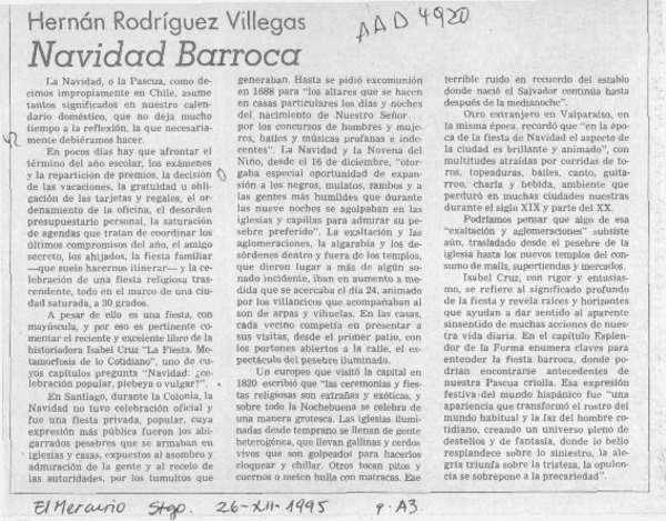 Navidad barroca  [artículo] Hernán Rodríguez Villegas.