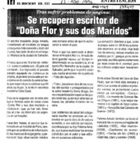 Se recupera escritor de Doña Flor y sus dos maridos"  [artículo].