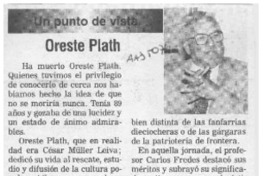Oreste Plath  [artículo] Alejandro Witker.