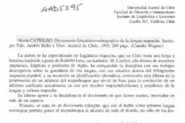 Diccionario lingüístico-etnográfico de la lengua mapuche  [artículo] Claudio Wagner.