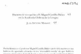 Discurso de recepción a D. Manuel Castillo Didier en la Academia Chilena de la Lengua