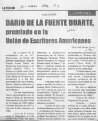 Dario de la Fuente Duarte, premiado en la Unión de Escritores Americanos  [artículo] José Flores Leiva.