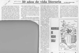 50 años de vida literaria  [artículo] Marino Muñoz Lagos.