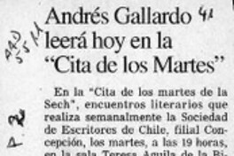 Andrés Gallardo leerá hoy en la "Cita de los martes"  [artículo].