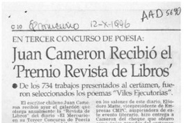 Juan Cameron recibió el "Premio Revista de Libros"  [artículo].