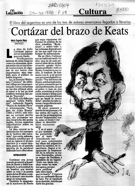 Cortázar del brazo de Keats  [artículo] María Eugenia Meza.