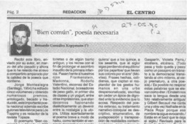 "Bien común", poesía necesaria  [artículo] Bernardo González Koppmann.