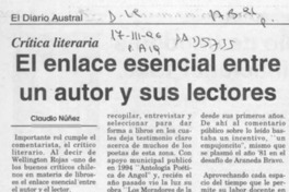 El enlace esencial entre un autor y sus lectores  [artículo] Claudio Núñez.
