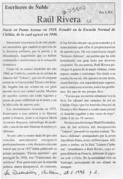 Raúl Rivera  [artículo] C. R. I.