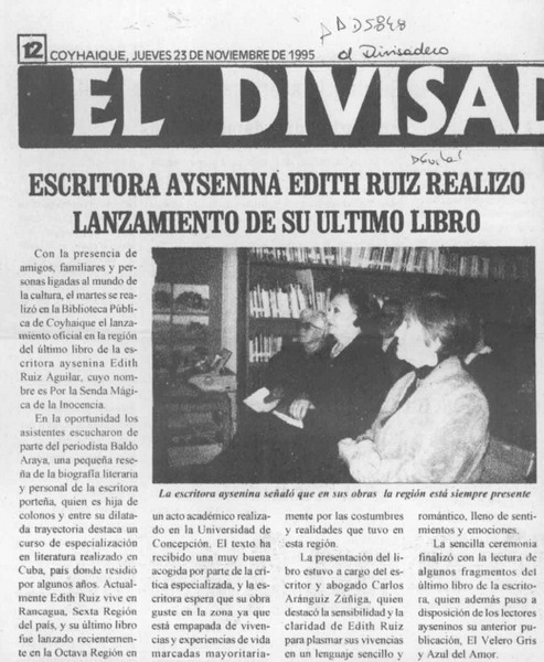 Escritora aysenina Edith Ruiz realizó lanzamiento de su último libro  [artículo].