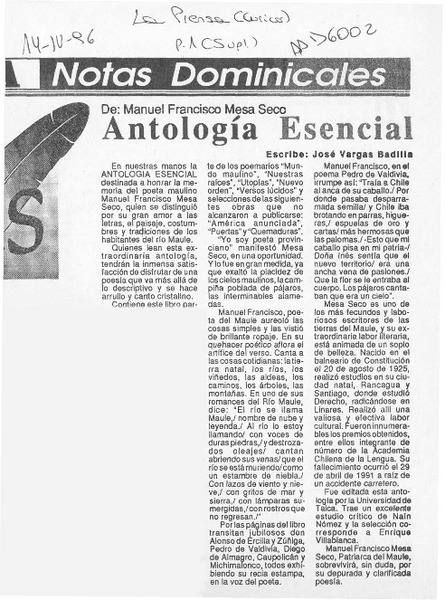 Antología esencial  [artículo] José Vargas Badilla.