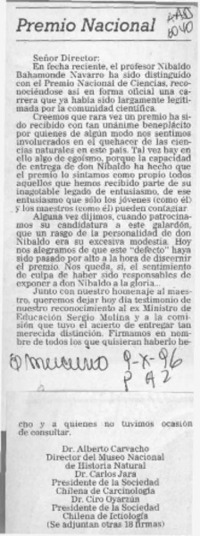 Premio Nacional  [artículo] Alberto Carvacho.