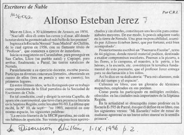 Alfonso Esteban Jerez  [artículo] C. R. I.