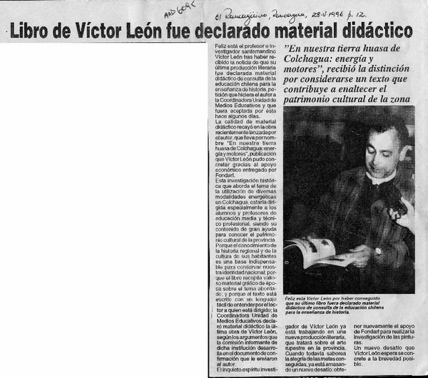 Libro de Víctor León fue declarado material didáctico  [artículo].
