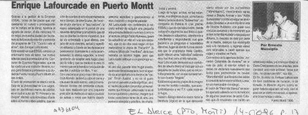 Enrique Lafourcade en Puerto Montt  [artículo] Ernesto Massiglio.