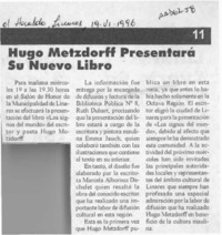 Hugo Metzdorff presentará su nuevo libro  [artículo].