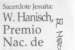 W. Hanisch, Premio Nac. de Historia  [artículo].