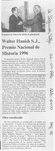 Walter Hanisch S. J., premio nacional de historia 1996  [artículo].
