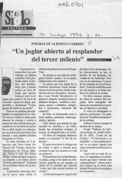"Un juglar abierto al resplandor del tercer milenio"  [artículo] Edmundo Herrera.