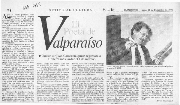 El poeta de Valparaíso  [artículo] Alvaro Inostroza B.