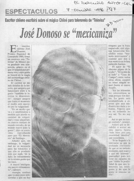 José Donoso se "mexicaniza"  [artículo].
