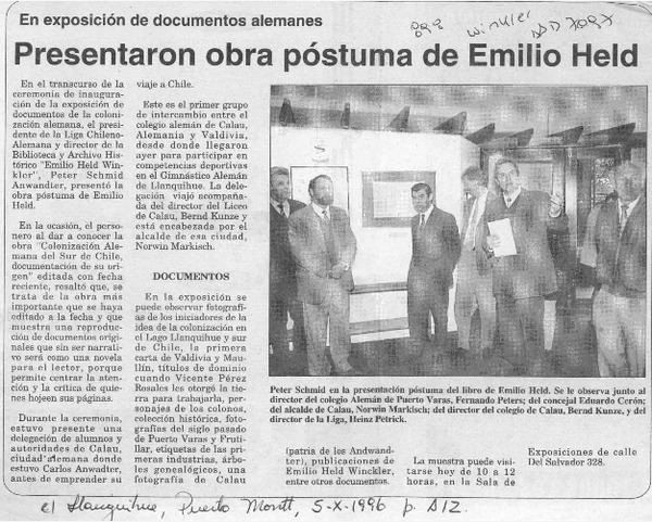 Presentaron obra póstuma de Emilio Held  [artículo].