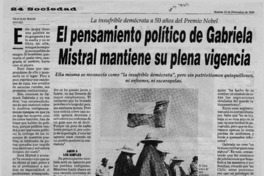 El pensamiento político de Gabriela Mistral mantiene su plena vigencia  [artículo] Marcel Socías Montofré.