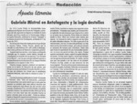 Gabriela Mistral en Antofagasta y la logia destellos  [artículo] Oriel Alvarez Gómez.