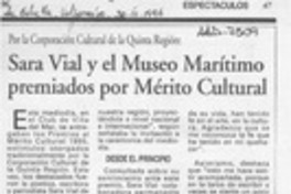 Sara Vial y el Museo Marítimo premiados por Mérito Cultural  [artículo].
