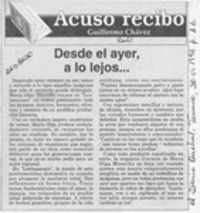 Desde el ayer, a lo lejos --  [artículo] Guillermo Chávez.