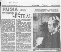 Rusia recibió manuscrito de la Mistral  [artículo].
