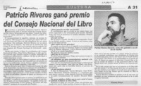 Patrico Riveros ganó premio del Consejo Nacional del libro  [artículo] Emma Pérez.