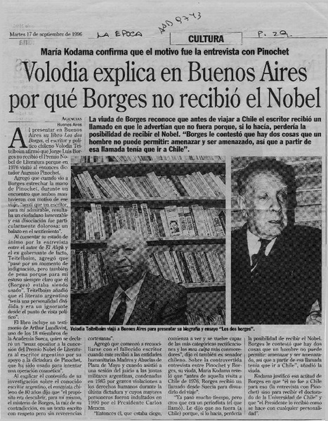Volodia explica en Buenos Aires por qué Borges no recibió el Nobel