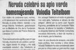 Neruda celebró su apio verde homenajendo Volodia Teitelboim  [artículo].