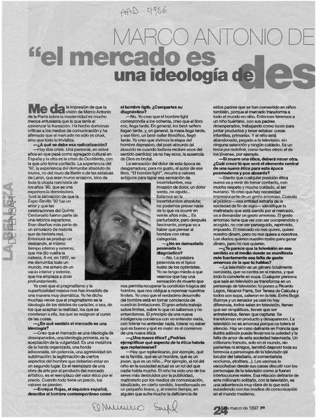 Marco Atonio de la Parra "El mercado es una ideología de desesperados"  [artículo] Cristián Warnken.