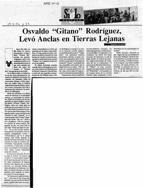 Osvaldo "Gitano" Rodríguez, levó anclas en tierras lejanas  [artículo] Alejandro Lavquen.