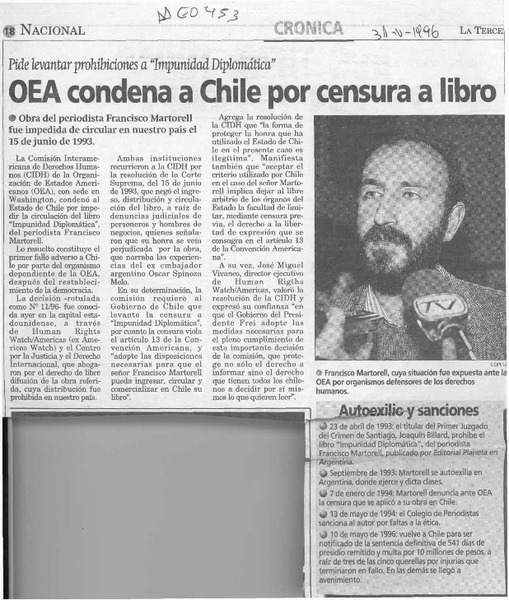 OEA condena a Chile por censura a libro  [artículo].