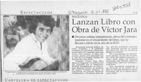 Lanzan libro con obra de Víctor Jara  [artículo].