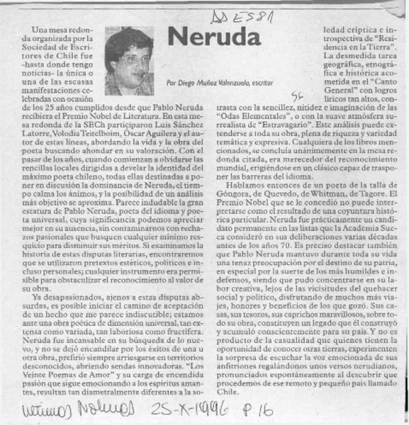 Neruda  [artículo] Diego Muñoz Valenzuela.