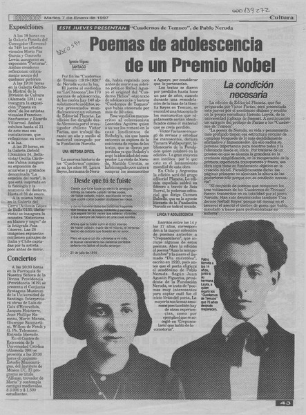 Poemas de adolescencia de un Premio Nobel  [artículo] Igancio Iñíguez.