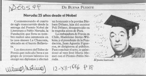 Neruda, 25 años desde el Nobel  [artículo].