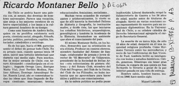 Ricardo Montaner Bello  [artículo] Miguel Laborde.