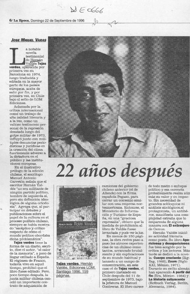 22 años después  [artículo] Jose Miguel Varas.