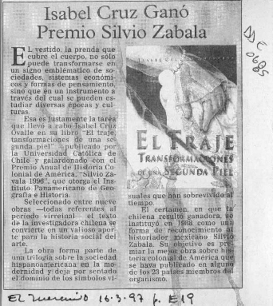 Isabel Cruz ganó premio Silvio Zabala  [artículo].