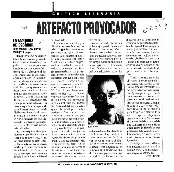 Artefacto provocador  [artículo] José Promis.