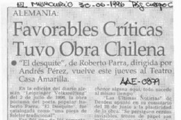 Favorables críticas tuvo obra chilena  [artículo].