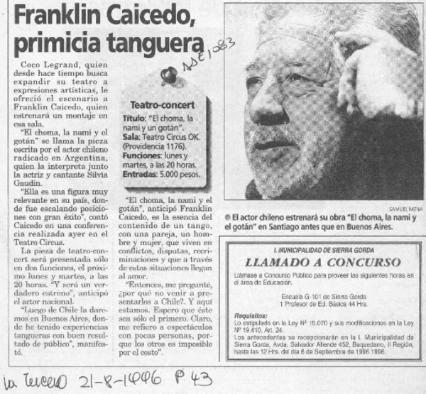 Franklin Caicedo, primicia tanguera  [artículo].