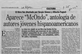 Aparece "Mc Ondo", antología de autores jóvenes hispanoamericanos  [artículo].