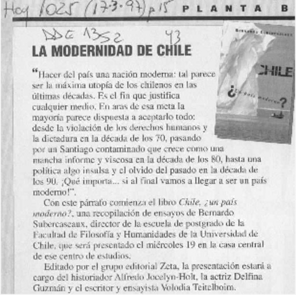 La Modernidad de Chile  [artículo].